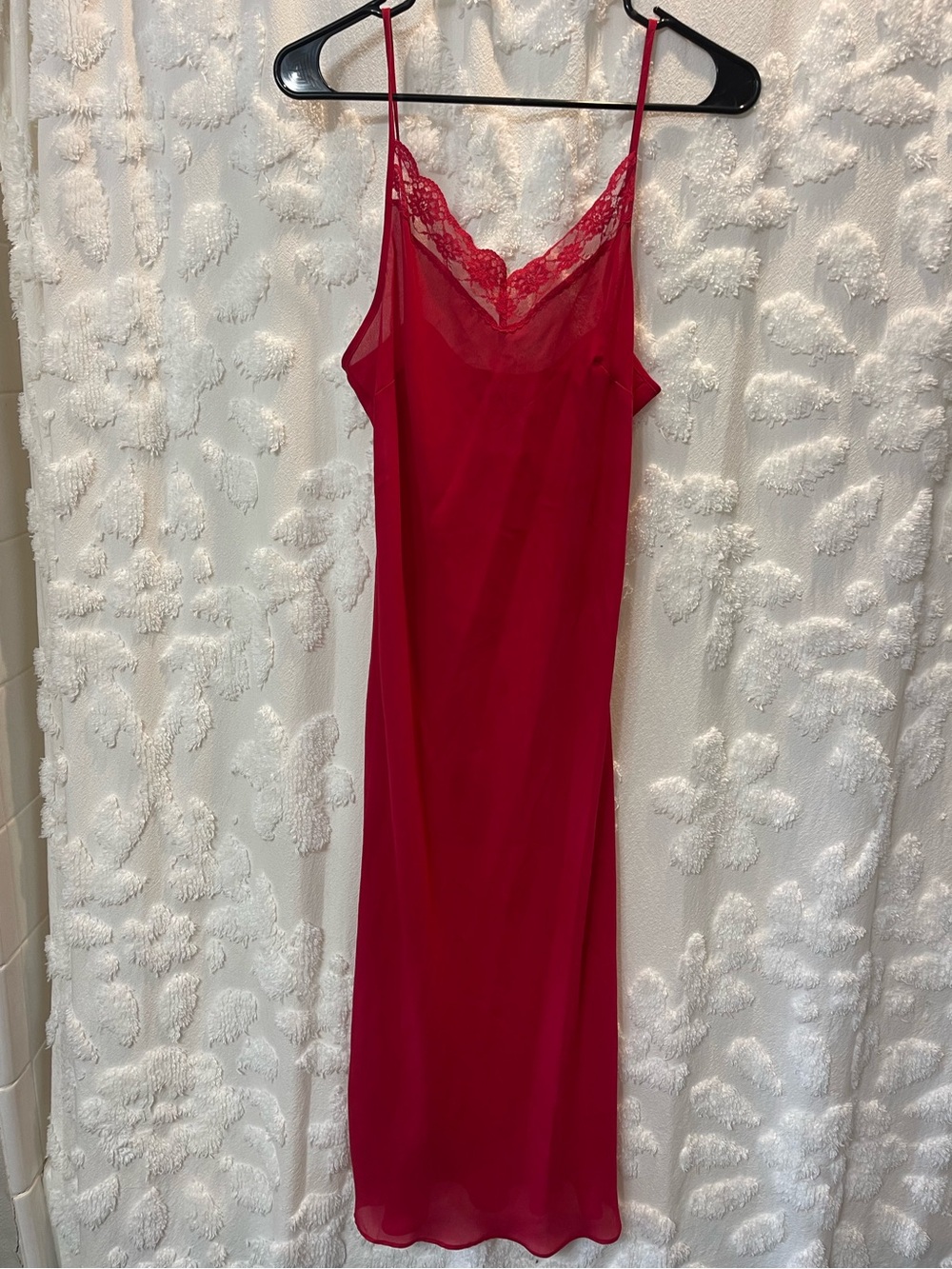 American vintage red lace silk slip dress with lace trim